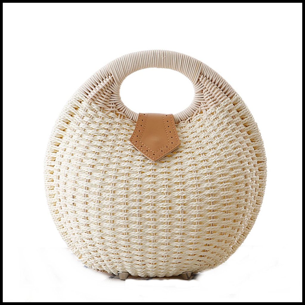 Hand-Woven Straw Tote Bag Retro Summer Beach Boho Chic Rattan Shoulder Bag